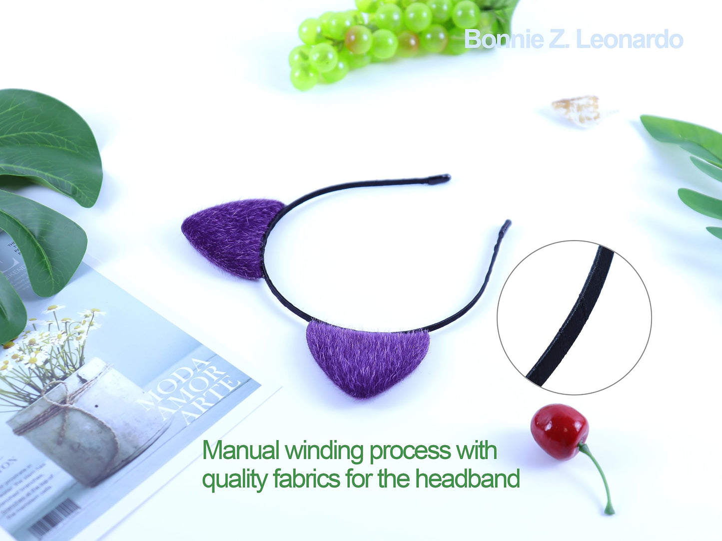 Bonnie Z. Leonardo Purple Cat Ears Headband Furry Cat Ears Headbands Purple