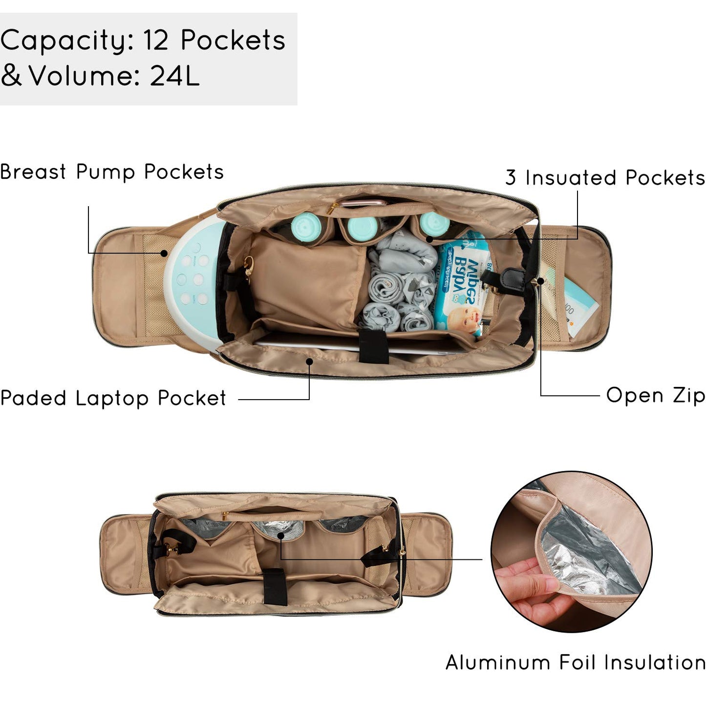 Mommore Breast Pump Bag Diaper Tote Bag With 15 Inch Laptop Sleeve Fit Most Breast Pumps Like Medela, Spectra S1,S2, Evenflo