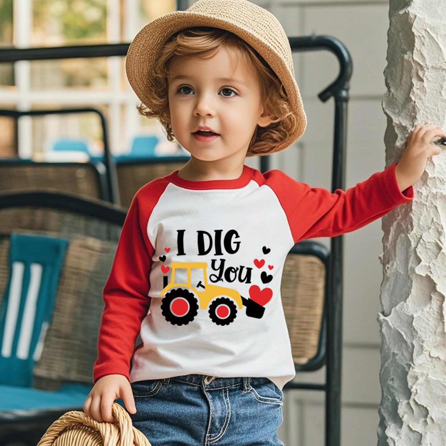 Boys Valentines Day Shirt Toddler Girls 2T I Dig You Heart Long Sleeve Raglan Little Kids Shirts For Valentine Red Tops