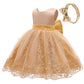 Baby Princess Girls Embroidery Dresses Toddler Lace Ruffles New Year Easter Tutu Dress With Headwear (Golden,80)