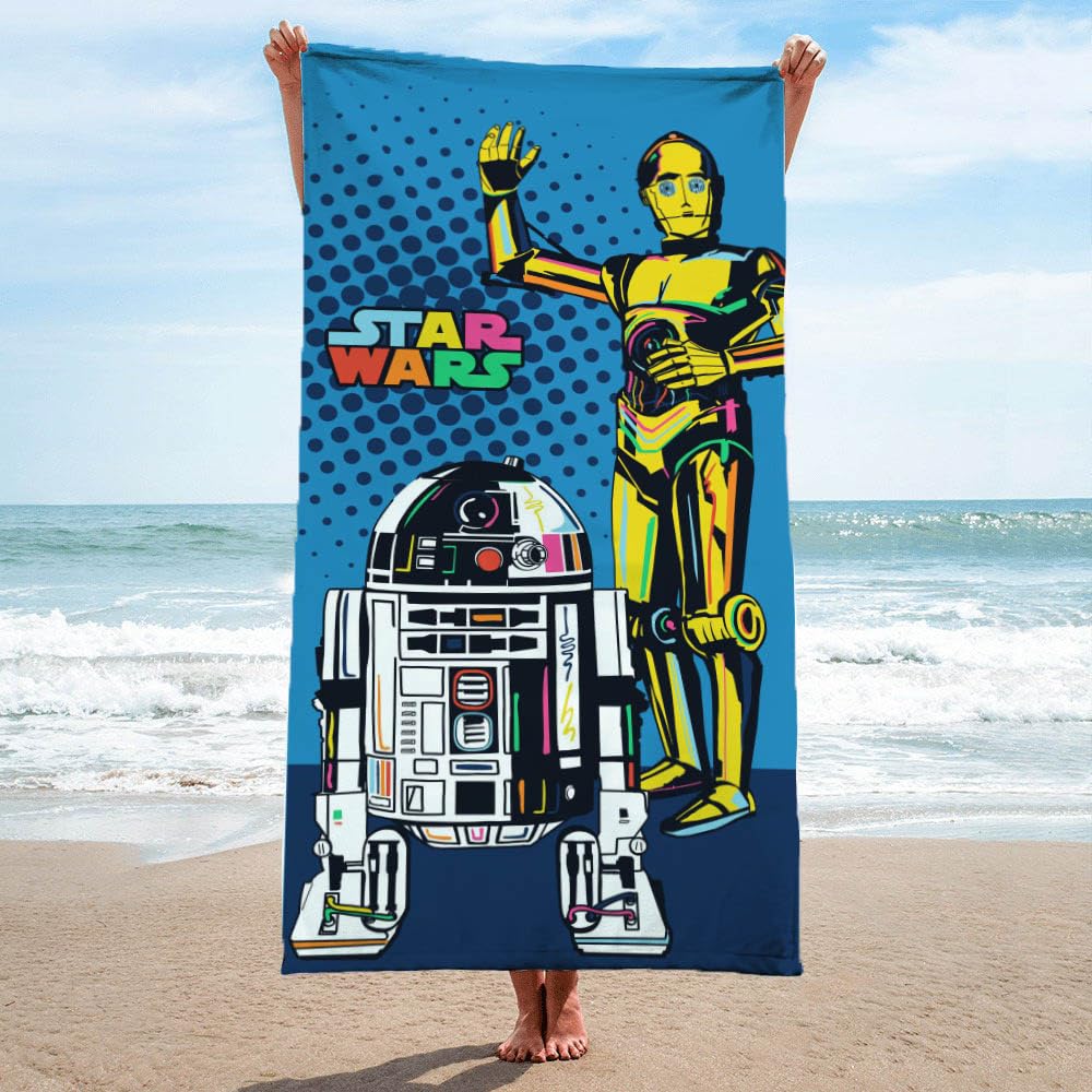 Jay Franco Star Wars Droids Bath Pool Beach Towel - Kids Super Soft & Absorbent 100% Cotton Towel With R2-D2 And C-3Po, Measures