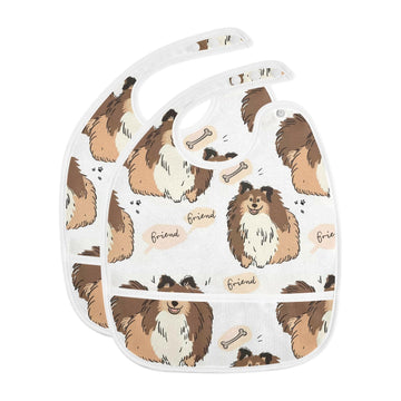 MCHIVER Cute Sheltland Sheepdog Baby Bibs for Toddler Boy Girl Waterproof Feeding Bib Apron with Food Cather Adjustable Cotton F