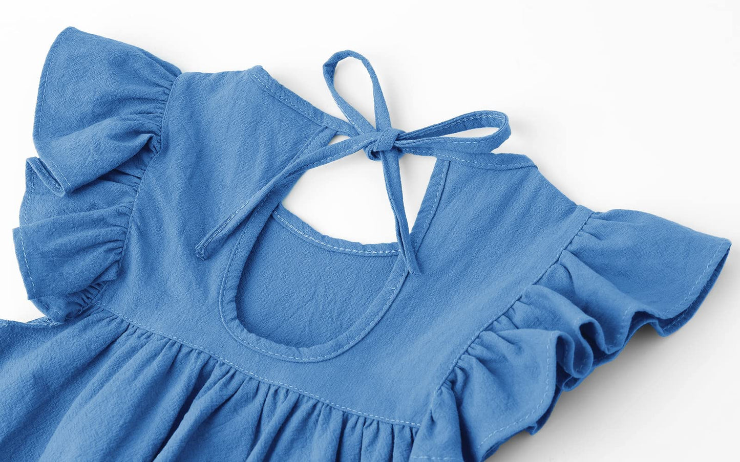 Lyxiof Toddler Baby Girl Cotton Linen Dress Ruffle Sleeve Halter Sleeveless Kids Casual Dresses Royal Blue 130Cm