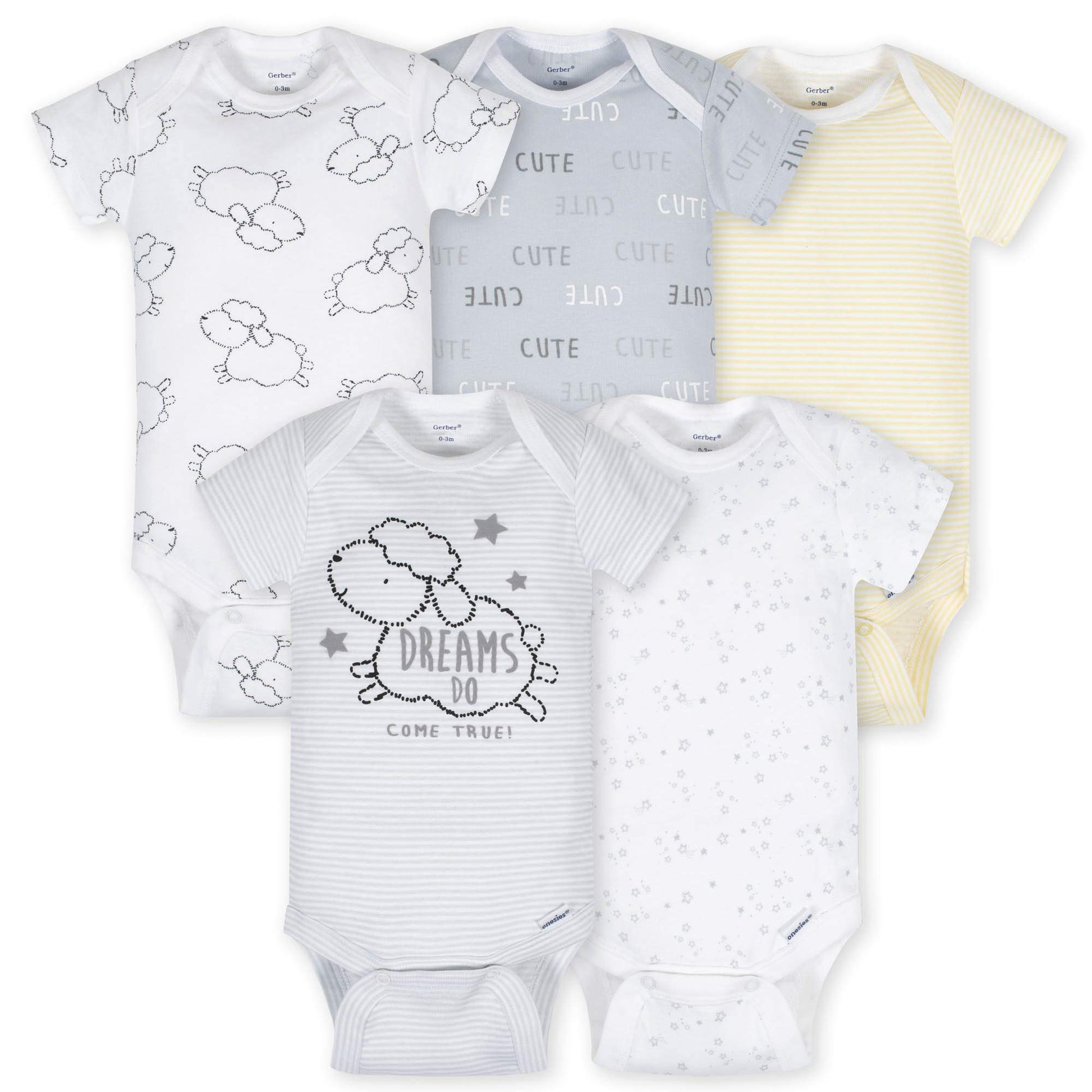 Gerber Unisex Baby 5-Pack Short Sleeve Variety Onesies Bodysuits Starry Dreams Newborn