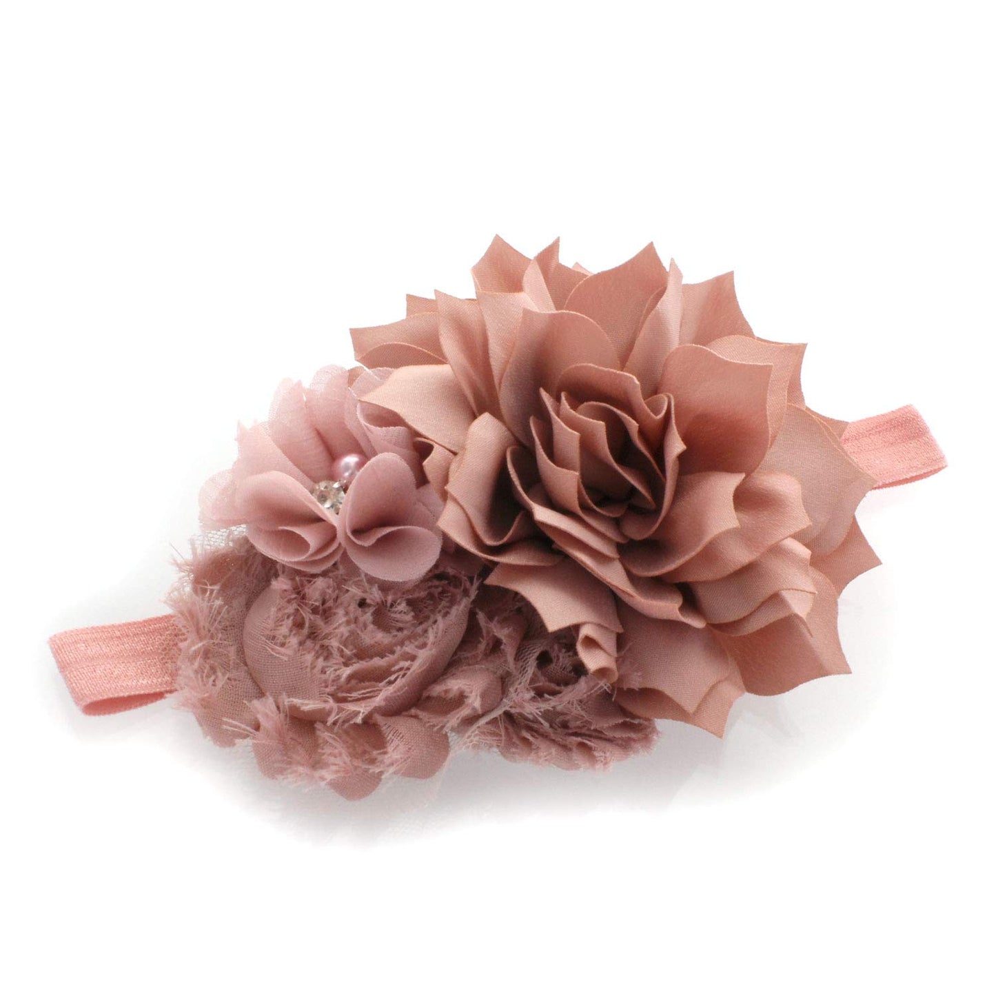 My Lello Baby Headband Shabby Fabric Flower Cluster Stretchy Elastic Dusty Rose