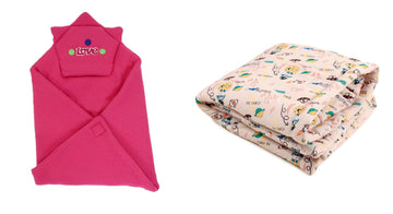 CTMKIDS Baby Wrap with Cap for Kids 74x74 cm  Magenta & Single Baby Wrap with Cap for Kids 74x74 cm  Blue