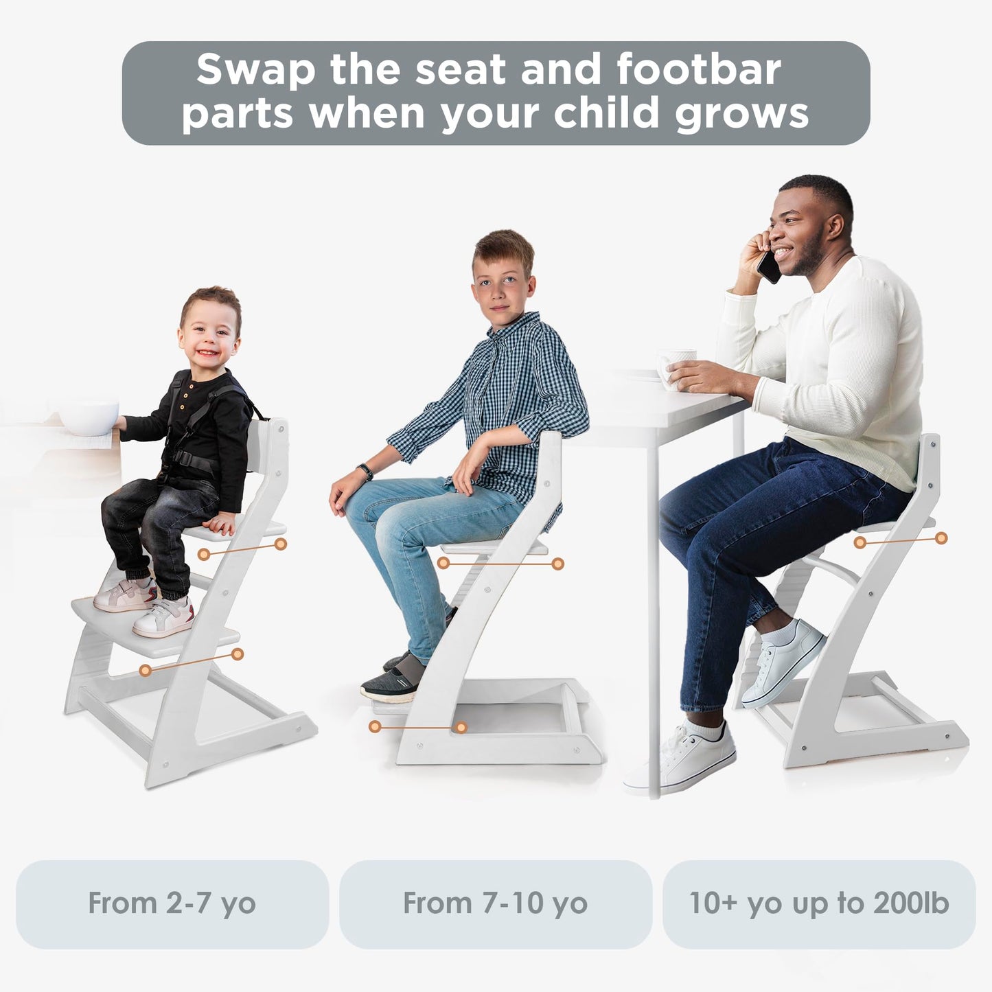 Fornel Dining High Chair For Babies And Toddlers - Wooden Highchair Adjustable Height - Montessori Kids Dine Seat From 3 Years T