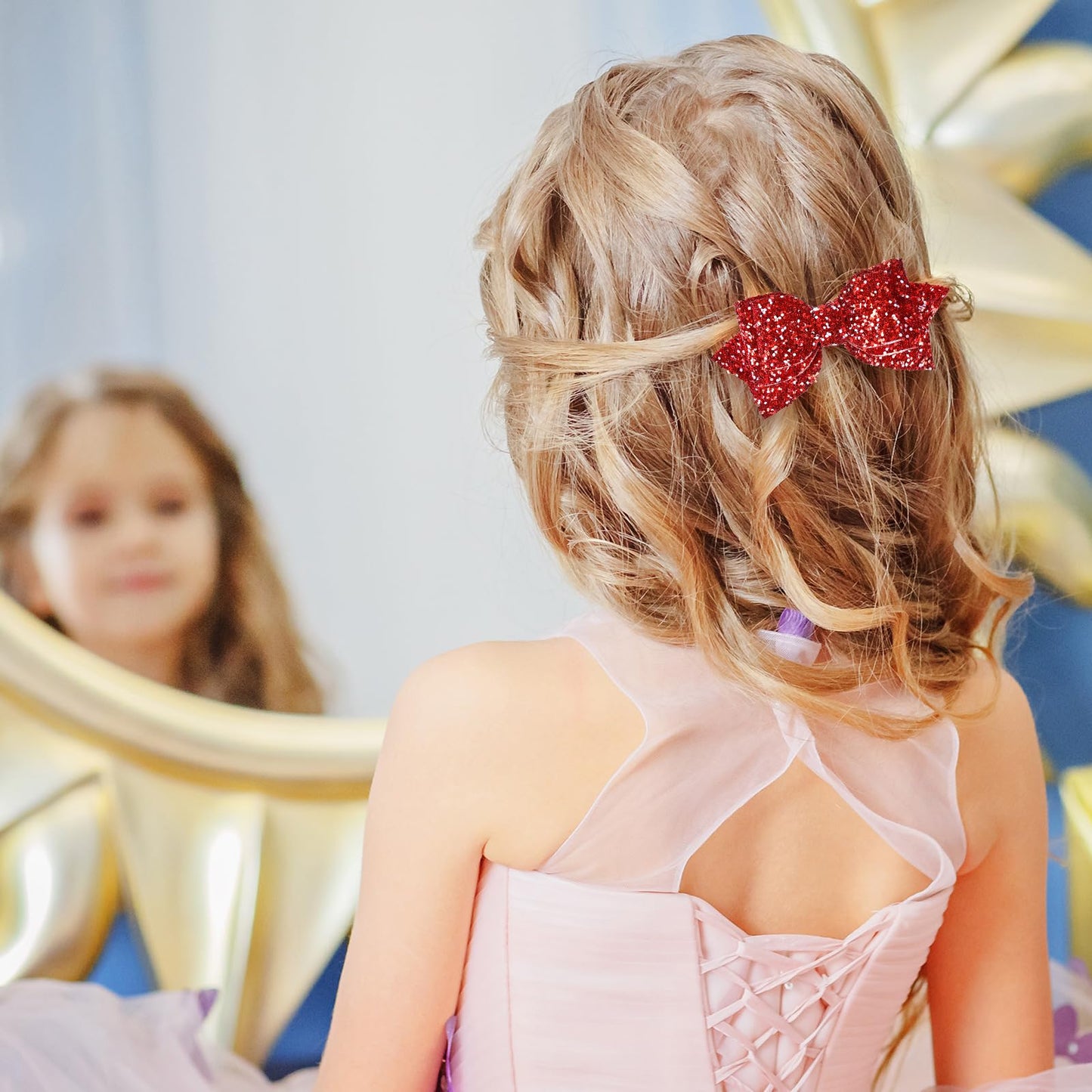 Cute 4' Sparkly Glitter Red Hair Bows For Girls Boutique Alligator Clips Hair Barrettes Glittery Sequin Cheer Pins,Teens Toddle