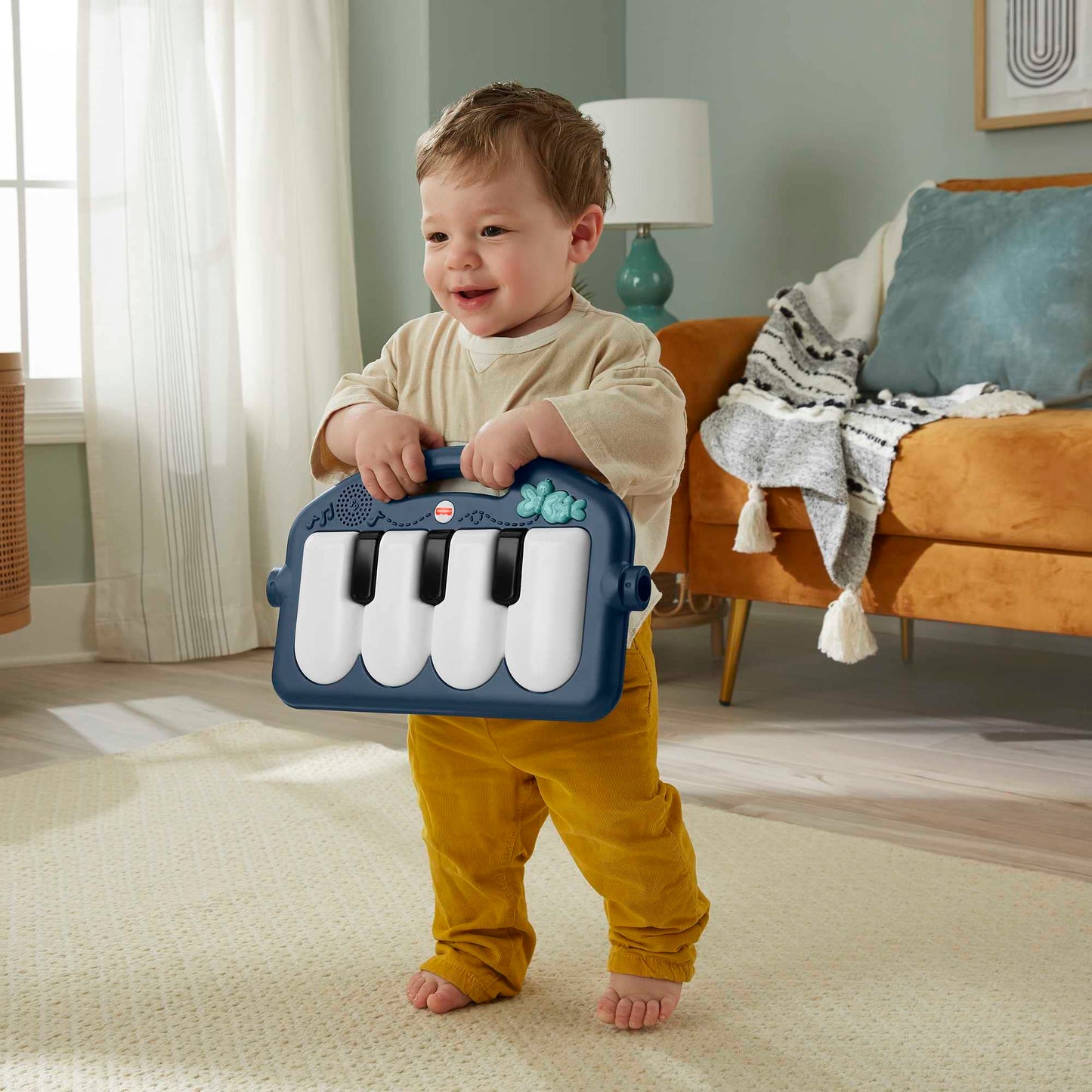 Fisher-Price Baby Playmat Kick & Play Piano Gym With Musical And Sensory Toys For Newborn To Toddler, Navy Fawn