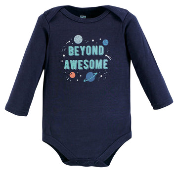 Hudson Baby Baby Girls Hudson Unisex Cotton Long-Sleeve Bodysuits, Space And Toddler T Shirt Set, Space 5-Pack, 0-3 Months Us