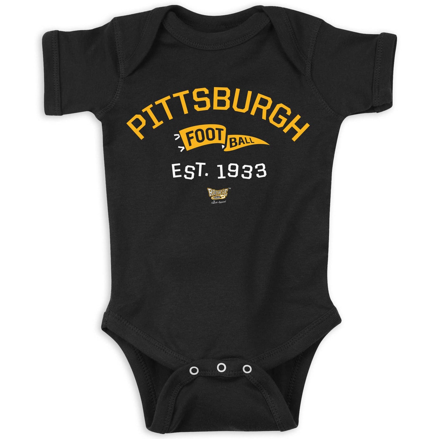 Retro Pennant Baby Apparel For Pittsburgh Football Fans (Nb-7T) (Black Onesie, 18 Months)
