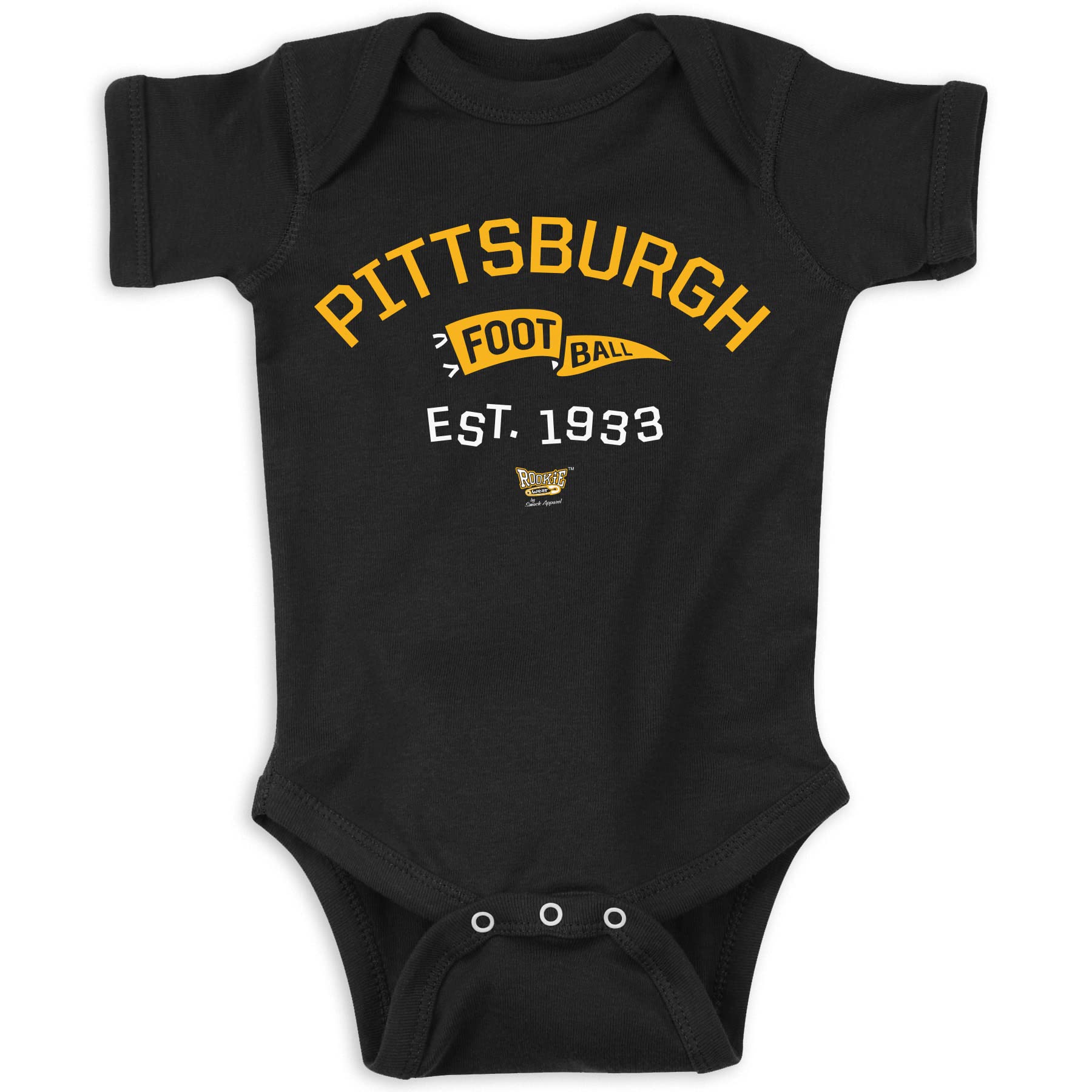 Retro Pennant Baby Apparel For Pittsburgh Football Fans (Nb-7T) (Black Onesie, 18 Months)