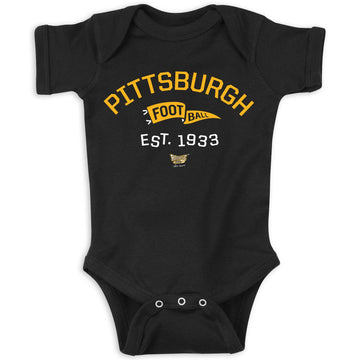 Retro Pennant Baby Apparel For Pittsburgh Football Fans (Nb-7T) (Black Onesie, 18 Months)
