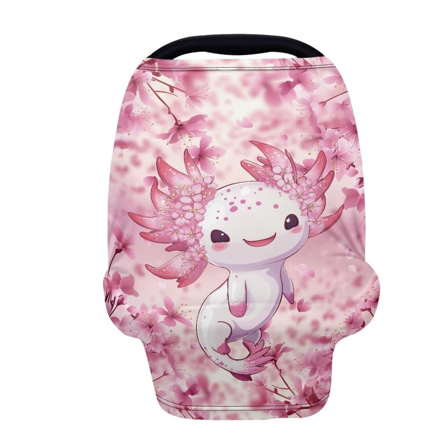 Biyejit Axolotl Pink Floral Nursing Cover for Newborn Breastfeeding Multi Use Infant Stroller Canopy Unisex Baby Car Seat Cover 