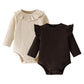 Romperinbox Baby Girl Bodysuit 2 Pack, Long Sleeve Ribbed Knitted Onsies Ruffle Collar And Flutter Sleeve Fall Winter Clothes, B