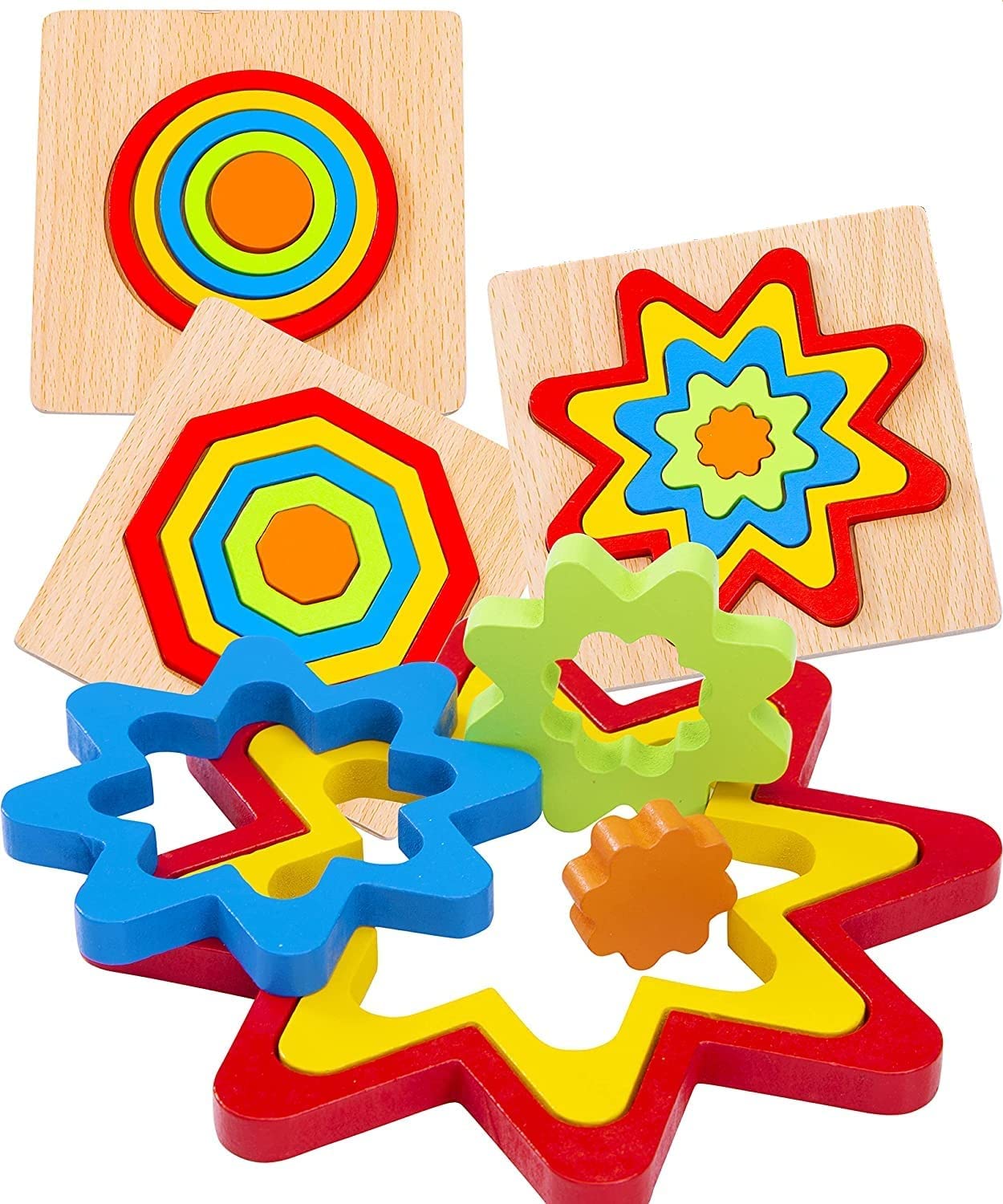 Kliffoo Toddler Puzzles Games Wooden Toys Montessori Rainbow Shape Sorting Puzzle Toys Toddlers Activities Preschool Learning Ea