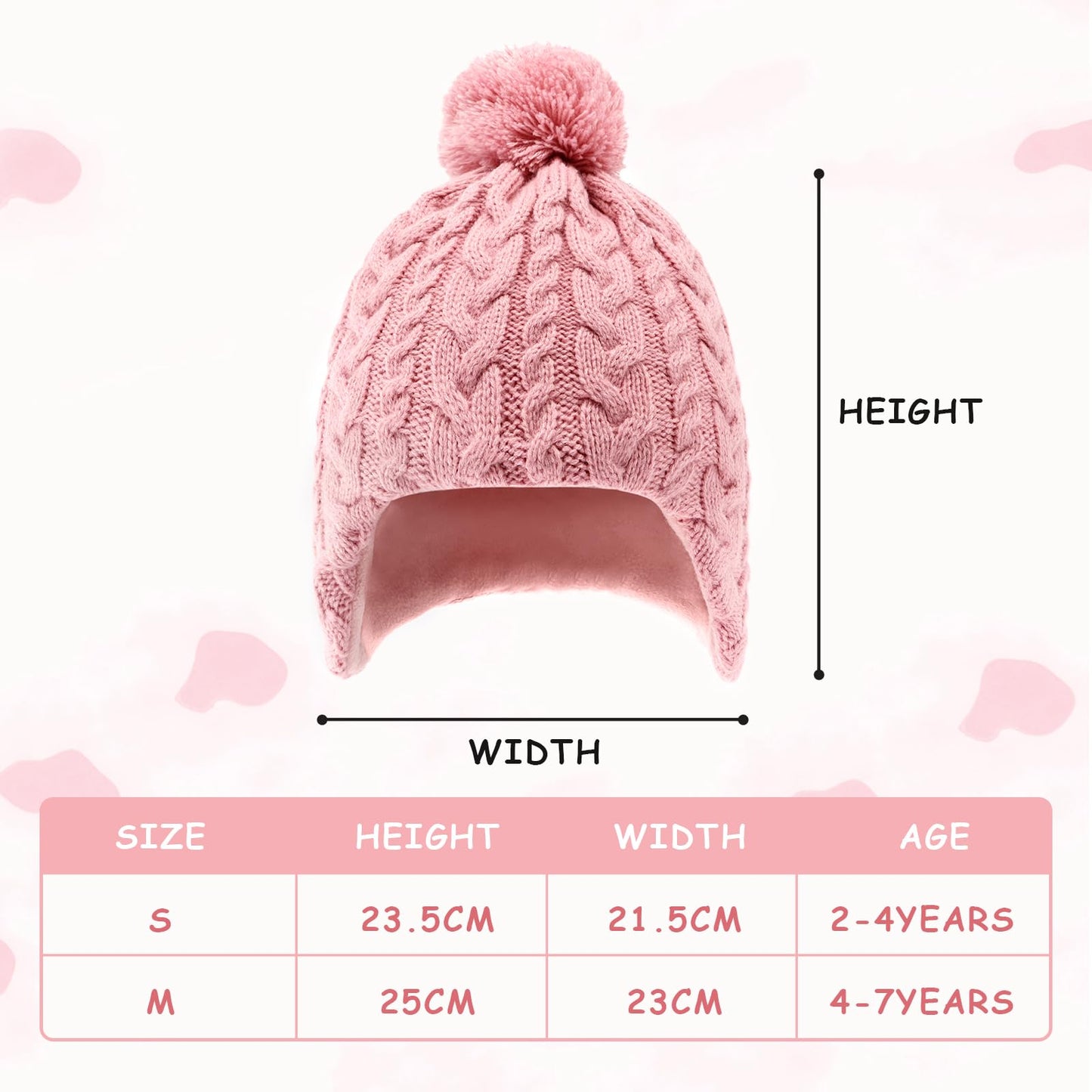 Duoyeree Boys Winter Hat Toddler Beanies Girls Knitted Cap Classic Twist For Baby Kids Warm Ear Flap 2-4T 4-7T