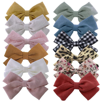 12 PCS Linen Bow Hair Clips for Baby Girls Hair Bows Alligator Clips Accessories Infants Toddler Kids Hairgrips (Classical Bow 3