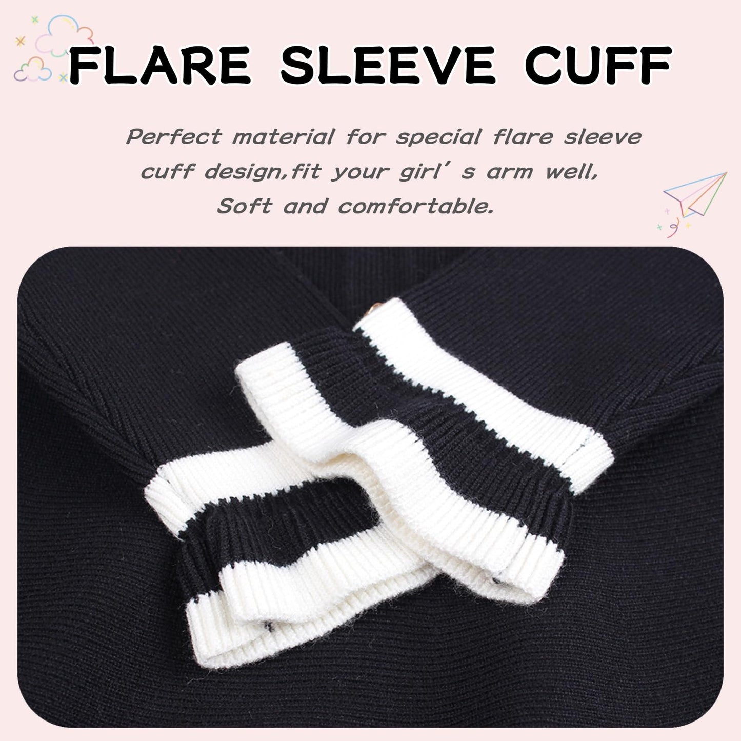 Peecabe Ruffles Toddler Girls Sweater Dress Soft Warm Long Sleeve V-Neck 2-6T Knitted Dress For Fall Winter (Black, 3T)