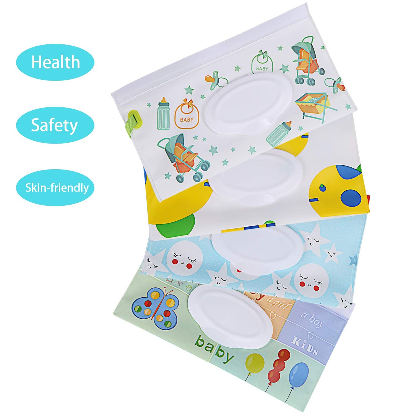 Febsnow 4 Pack Baby Wipes Container, Reusable Portable Wet Wipe Pouch,Wipe Dispenser Container,Baby Travel Wet Wipe Holder
