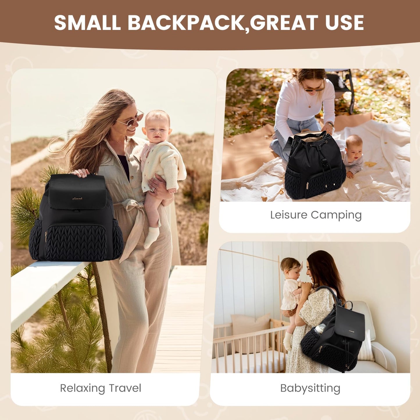 Lovevook Diaper Bag Backpack, Small Cute Baby Bag, Stylish Water-Resistant Travel Bag For Mom, Baby Backpack With Changing Pad,