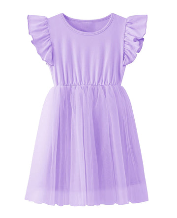 Twkioue Girls Dresses Tutu Tulle Butterfly Sleeves Casual Kid Cute Party Dress 817 Purple 120