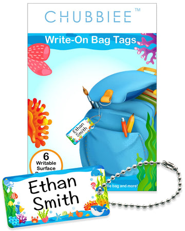 Child Id Bag Tags, Write-On Kids Name Tags For Backpack, Lunchbox & Diaper Bag, Great For Preschool & Daycare, Pack Of 6 (Blue O