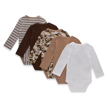 Hanes Baby Girls Bodysuits, Ultimate Flexy Infant Long Sleeve 5-Pack, Brown/Tan, 0-6M Us