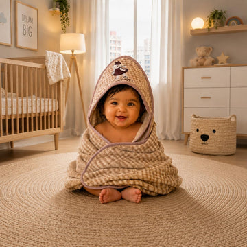 TINYTYKE CuddleWrap Hooded Baby Blanket for Newborn Baby | Brown