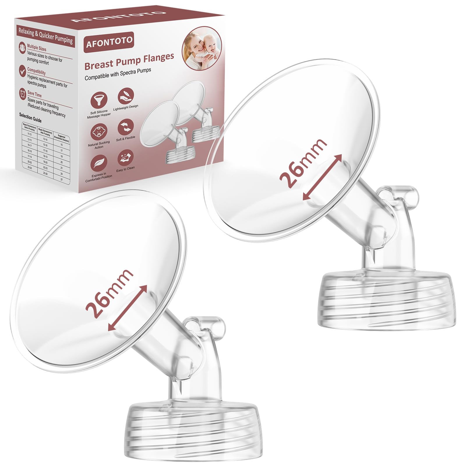 26mm Flanges Compatible with Spectra S2 S1 9 Plus Synergy Gold Breastpump, Not Original Spectra Replacement Pump Parts, Wide Mou