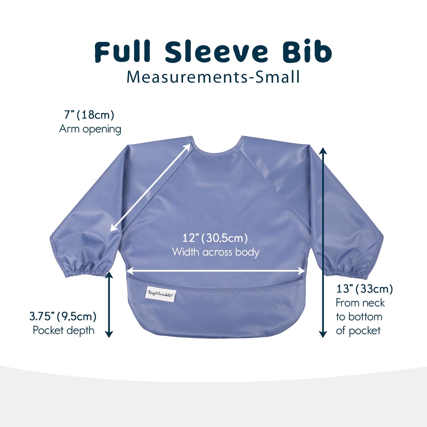 Tiny Twinkle Mess Proof Baby Bib, 2 Pack Long Sleeve Bib Outfit, Waterproof Bibs For Toddlers, Machine Washable, Tug Proof (Peri