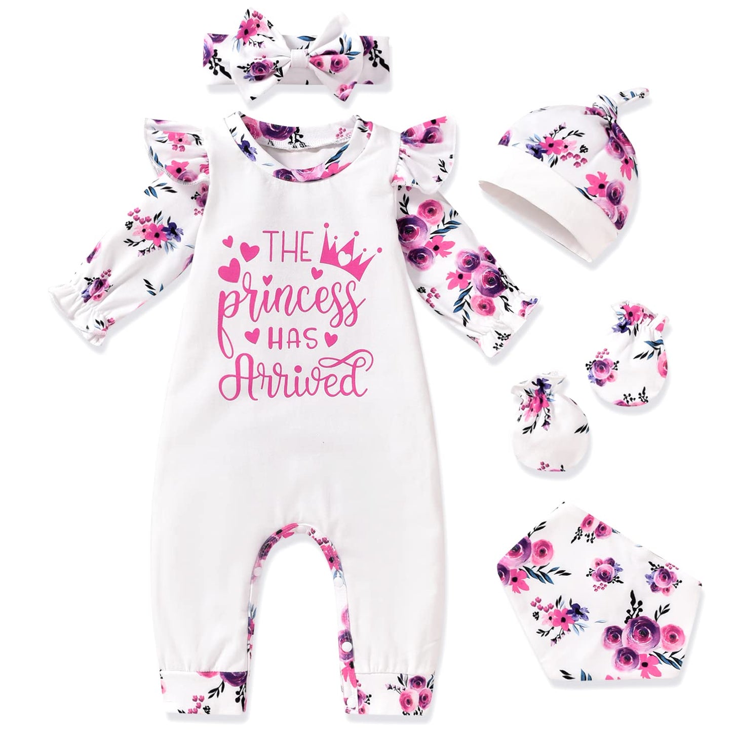 Aalizzwell 0-3 Months Newborn Baby Girls Romper Infant Jumpsuit Fall Winter Clothes Coming Home Outfit Princess Arrived Floral C
