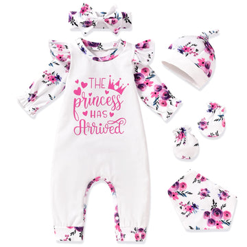 Aalizzwell 0-3 Months Newborn Baby Girls Romper Infant Jumpsuit Fall Winter Clothes Coming Home Outfit Princess Arrived Floral C