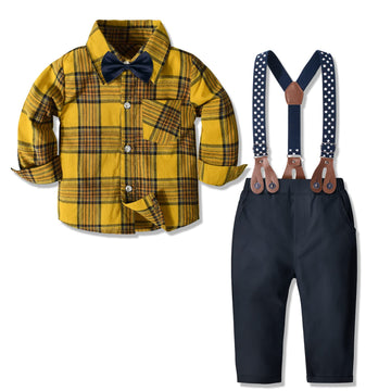 Yilaku Baby Boy Clothes Toddler Dress Outfits Infant Gentlman Suit 4 Piece Shirts + Bow Ties + Suspenders Pants Set