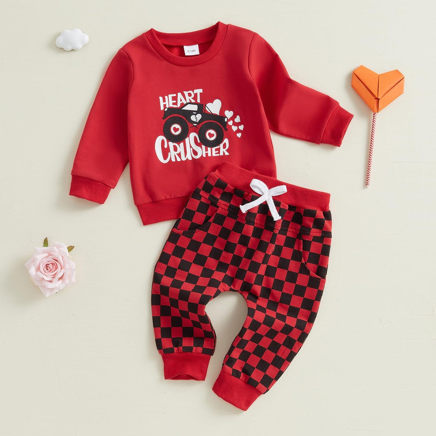 Lagkiyoj Toddler Baby Girl Boy Valentines Outfit Love Heart Long Sleeve Sweatshirt Pullover Tops Jogger Pants Clothes (Red Heart