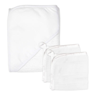 HonestBaby unisex baby 3-Piece Organic Cotton Hooded Towel & Washcloth Set Bandana, Bright White, One Size US