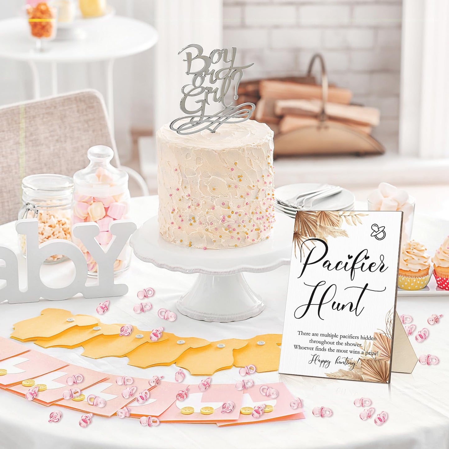 Roowest 51 Pcs Cool Baby Shower Games Include Baby Pacifier Hunt Sign Wooden Gift Sets Gender Reveal Party Favors 50 Acrylic Min