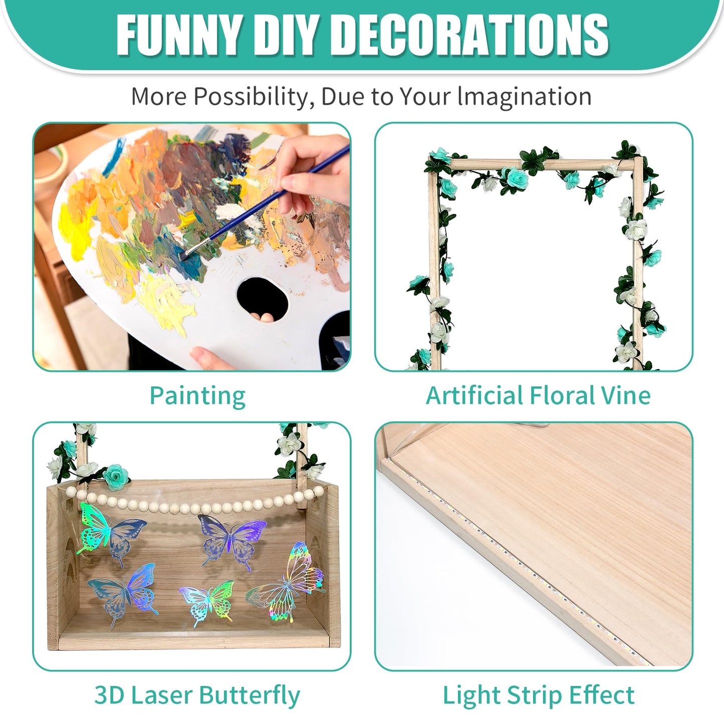 Wooden Baby Shower Crate Closet, Customizable Lights Up Diy Acrylic Visible Baby Storage Crate With Handle, Easy Assembly Baby B