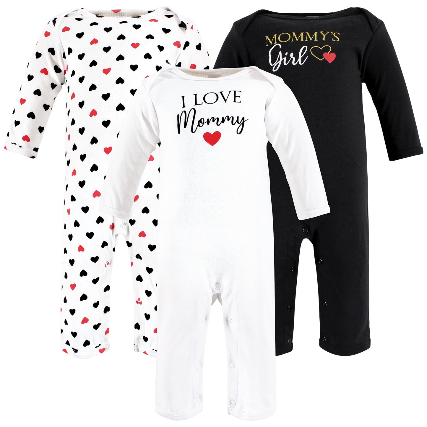 Hudson Baby Unisex Baby Cotton Coveralls, Girl-Mommy Red Black, 0-3 Months