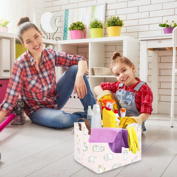 Fxolcshe Rectangular Pink Cat Baskets,Cute Kids Toy Storage Basket Bin,Pink Gift Organizer,Toys Box,Toy Organizer,Baby Nursery,E