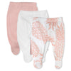 Honestbaby 3-Pack Footed Pants Roomy Fit Pull On Bottoms 100% Organic Cotton For Infant Baby Boys, Girls, Unisex, Pink Pineapple