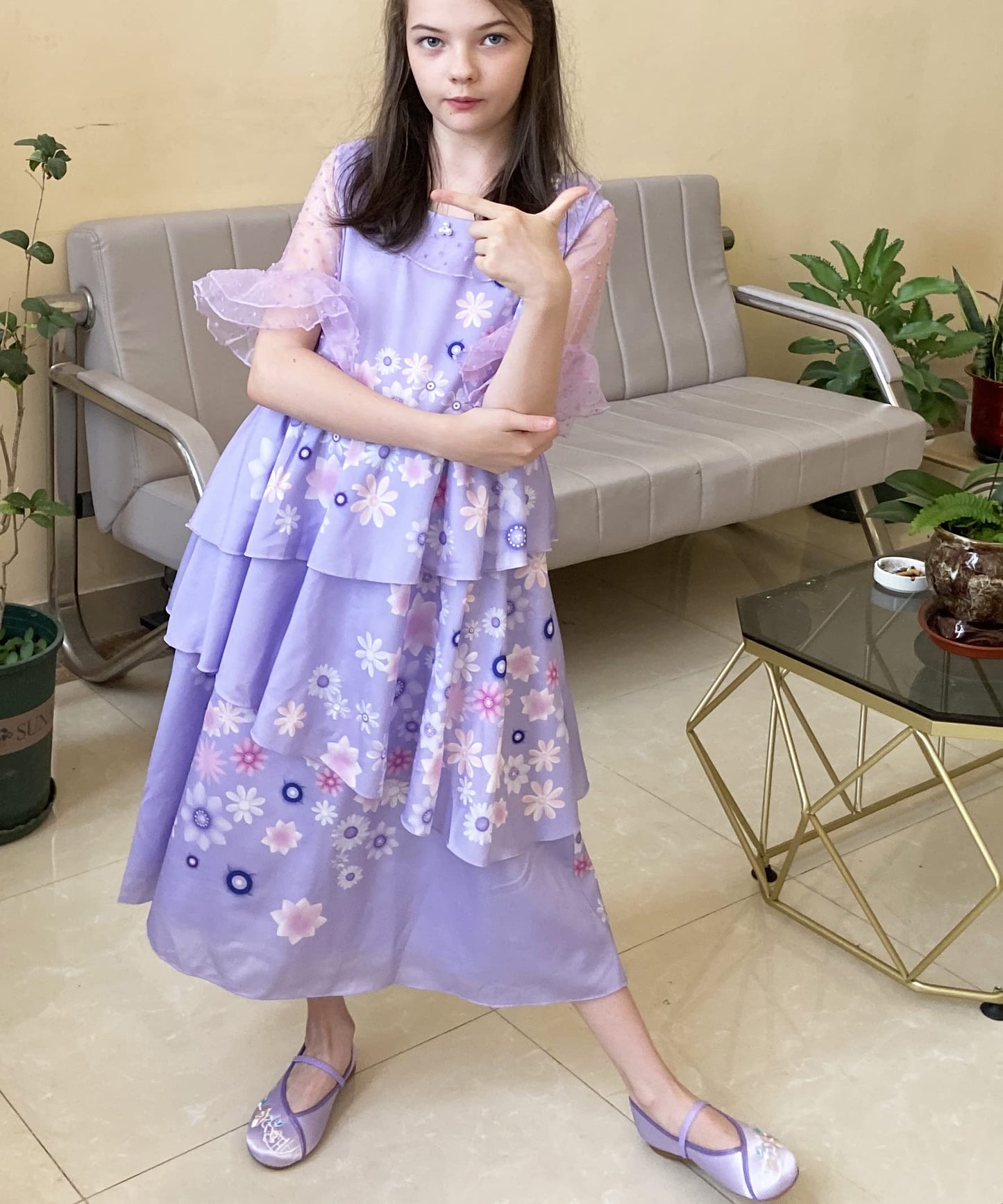 Lzh Encanto Mirabel Costume Dress For Girls Cosplay Isabela Madrigal Princess Halloween Dress Up With Flower Headwear