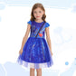Henzworld Girls Blue Dress Toddler Kids Blue Costume Dress Up For Girls Short Flutter Sleeve Tulle Tutu Dresses Halloween Cospla