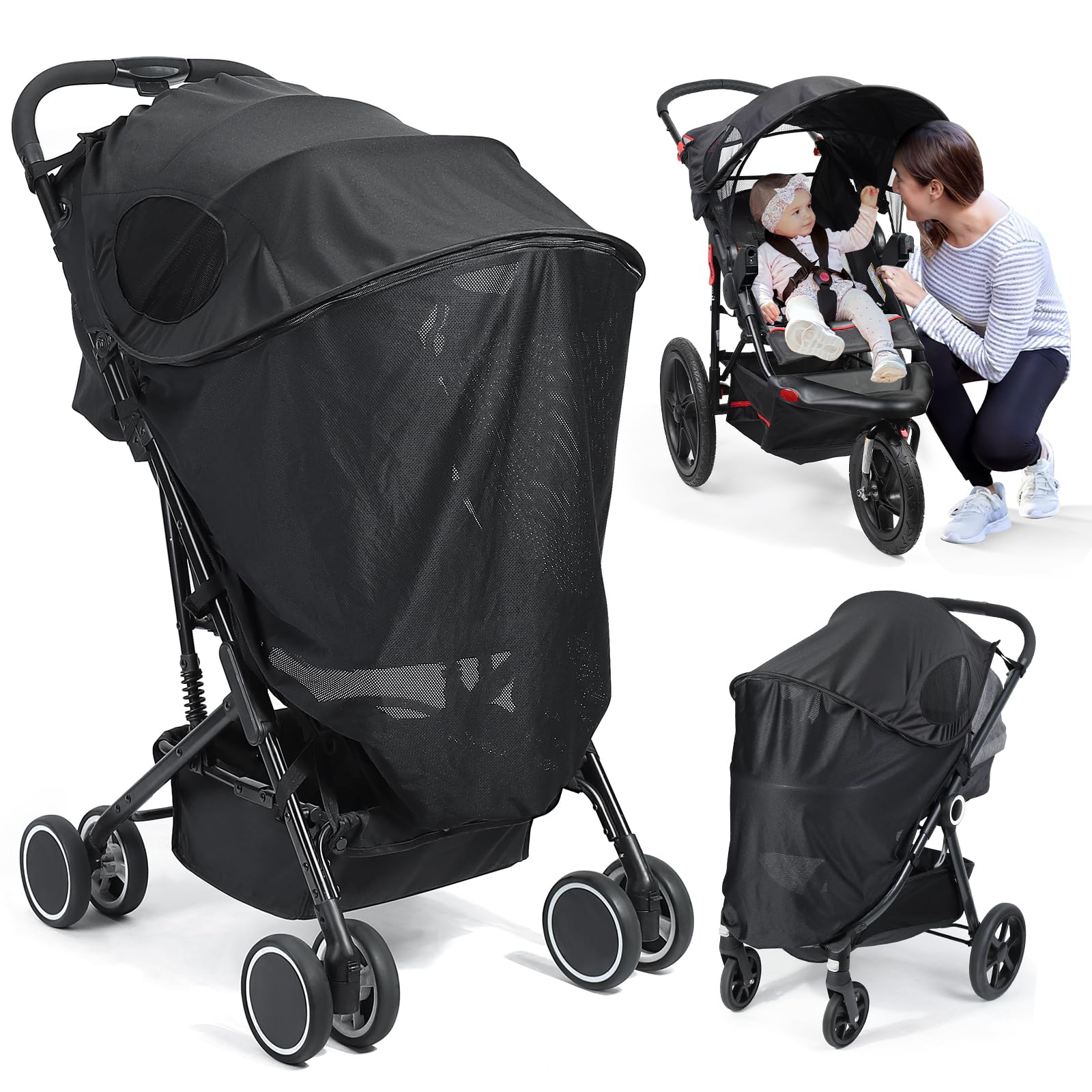 Orzbow Stroller Sun Shade Cover, Removable Stroller Shade Extender with Zip, Universal Canopy for Stroller Sun Protection, Breat