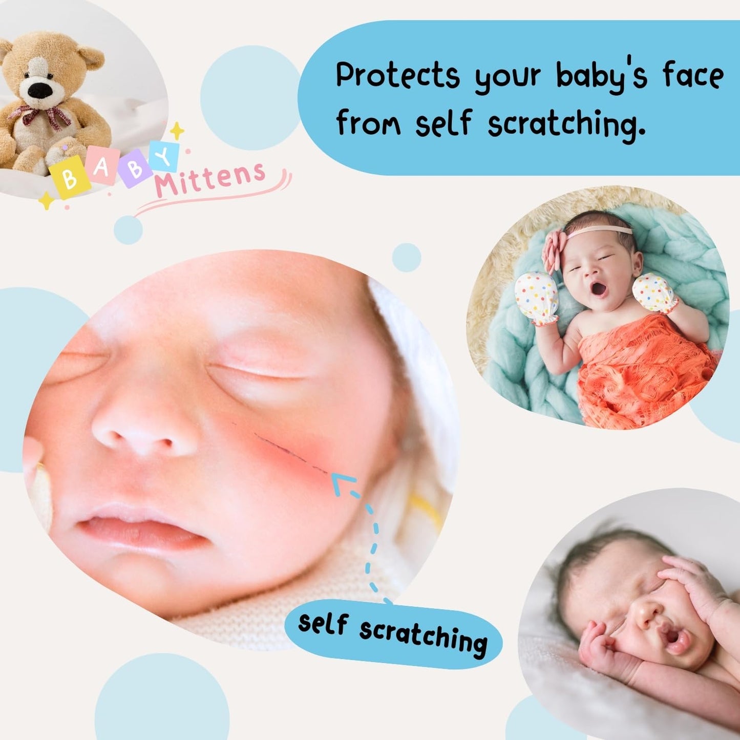 Rative Newborn Baby Cotton Gloves Sleep Sleeping No Scratch Mitten Mittens Mitts Set For 0-3 0-6 Months Boy Boys Girl Girls (6Wh