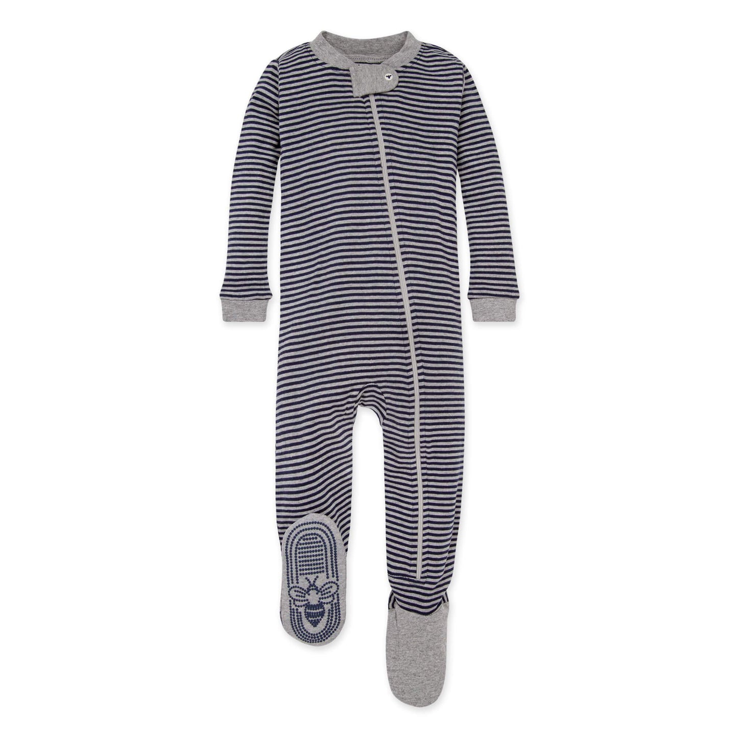 Burt'S Bees Baby Unisex Baby Pajamas, Zip-Front Non-Slip Footed Pjs, Organic Cotton And Toddler Sleepers, Midnight Stripe, 18 Mo