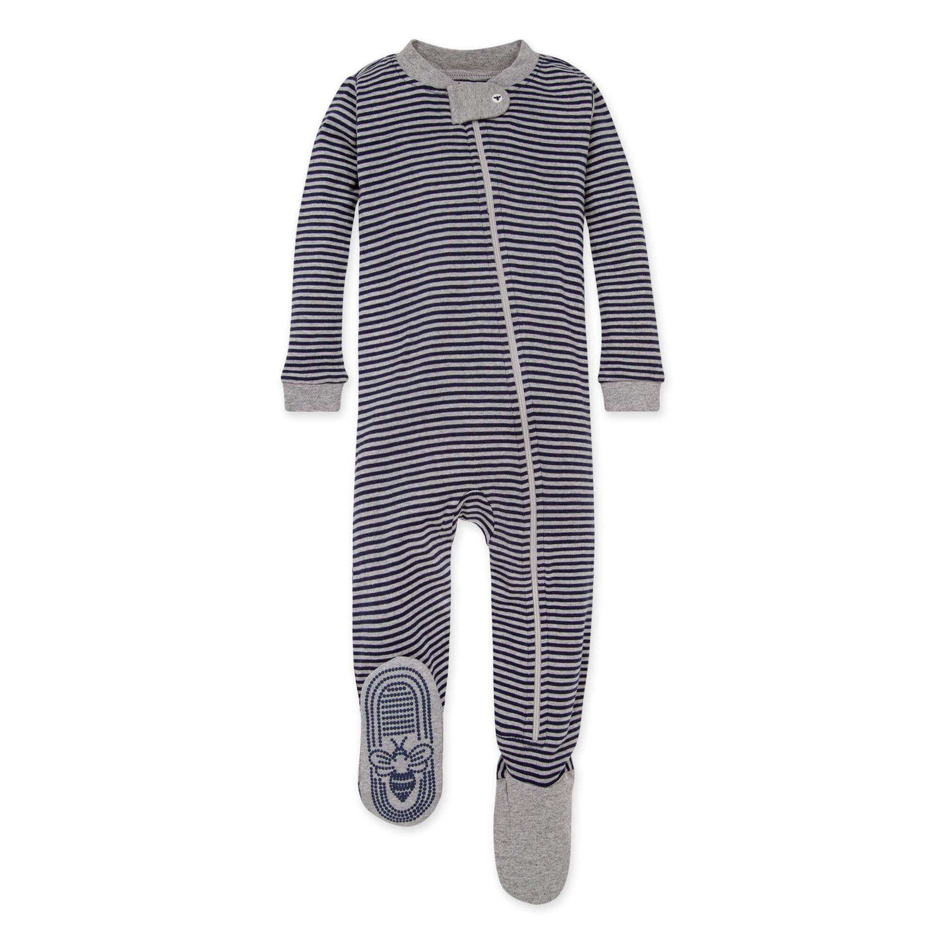 Burt'S Bees Baby Unisex Baby Pajamas, Zip-Front Non-Slip Footed Pjs, Organic Cotton And Toddler Sleepers, Midnight Stripe, 18 Mo