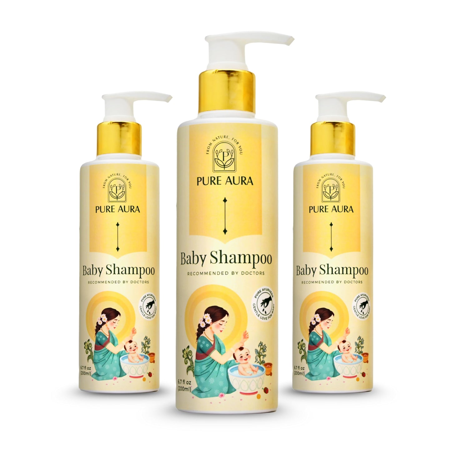 Pure Aura Baby Shampoo (Pack Of 3, 200Ml Each) | With 10 Ayurvedic Herbs | Paraben & Chemical-Free | Gentle Hair & Scalp Care | 