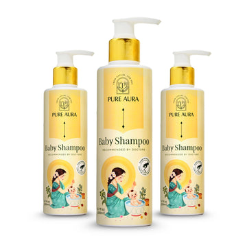Pure Aura Baby Shampoo (Pack Of 3, 200Ml Each) | With 10 Ayurvedic Herbs | Paraben & Chemical-Free | Gentle Hair & Scalp Care | 