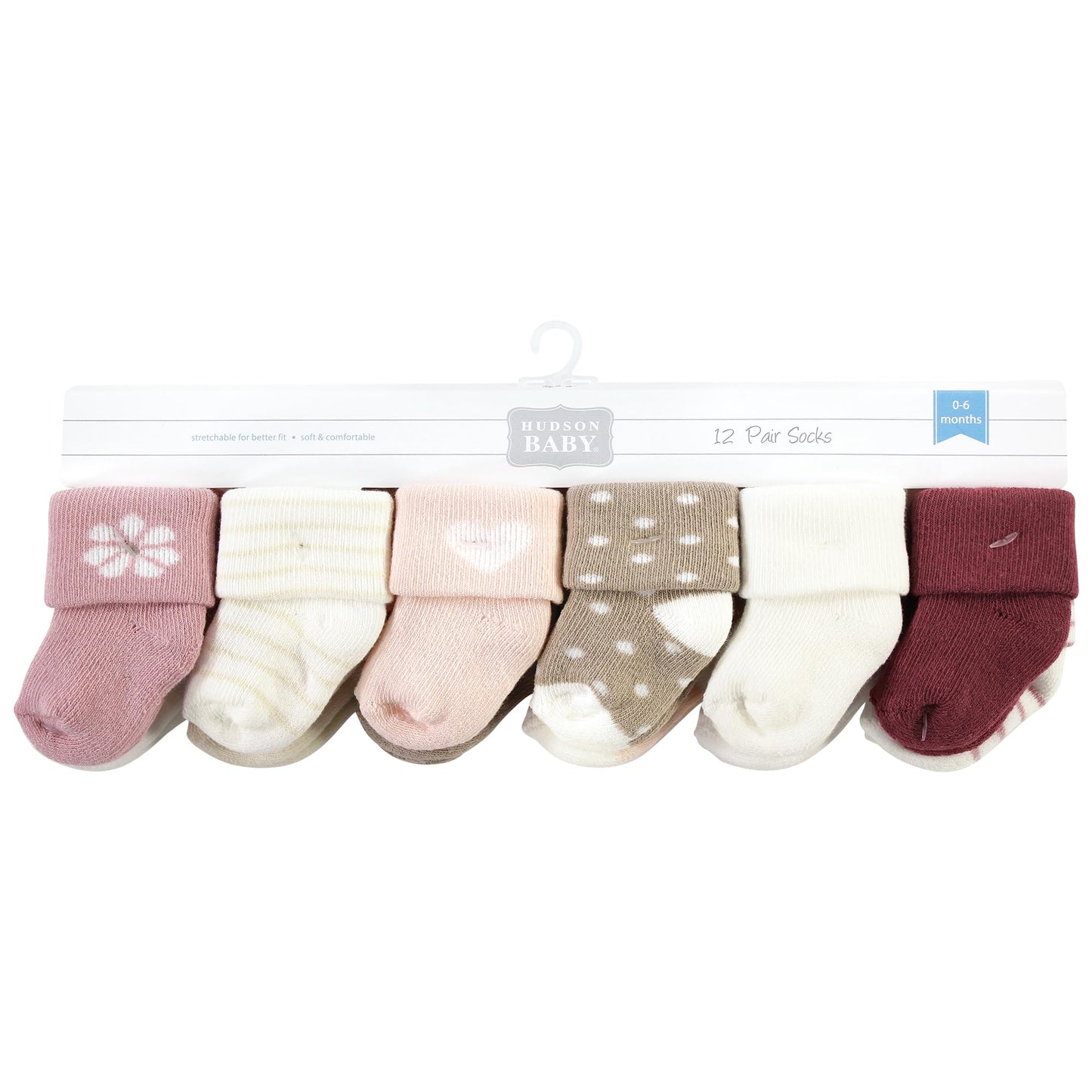 Hudson Baby Unisex Baby Cotton Rich Newborn And Terry Socks, Blush Heart, 6-12 Months